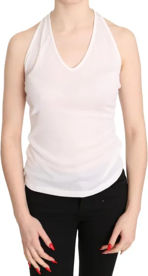 Elegant White Halter Casual Tank Women's Top