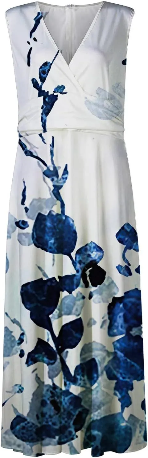 Elegant Women's Floral Maxi Dress Sleeveless V-Neck Evening Gown with Print for Summer Parties