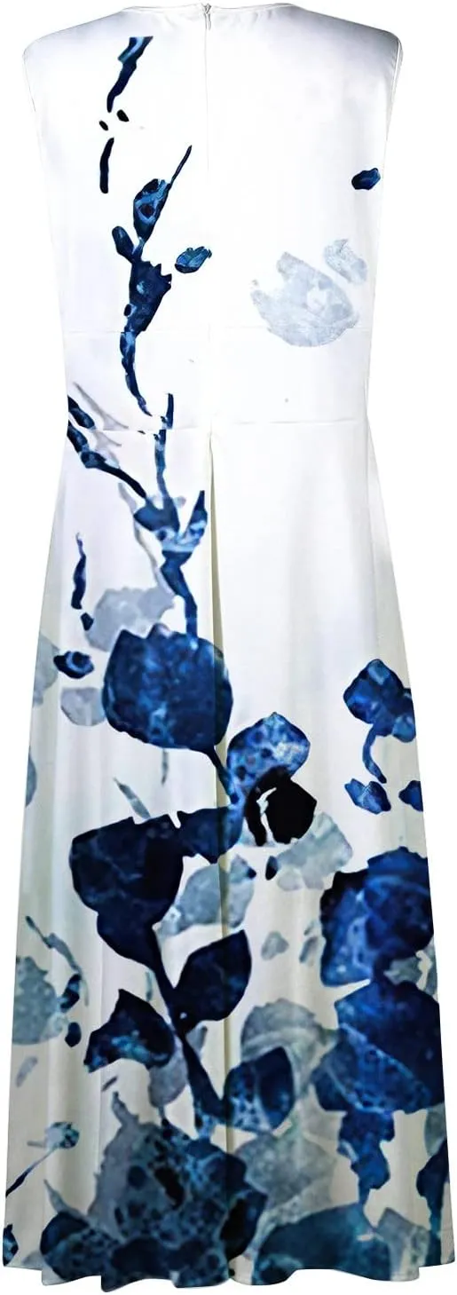 Elegant Women's Floral Maxi Dress Sleeveless V-Neck Evening Gown with Print for Summer Parties