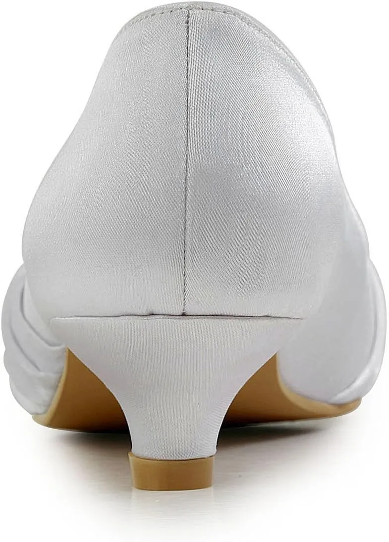 ELEGANTPARK Closed Toe Shoes for Women Low Heel Comfortable Wedding Shoes for Bride Satin Rhinestones Bridal Evening Prom Dress Pumps