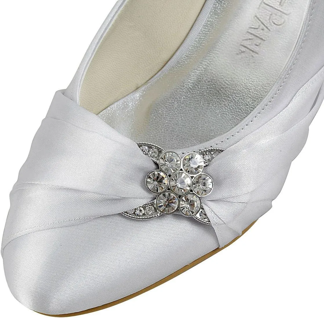 ELEGANTPARK Closed Toe Shoes for Women Low Heel Comfortable Wedding Shoes for Bride Satin Rhinestones Bridal Evening Prom Dress Pumps