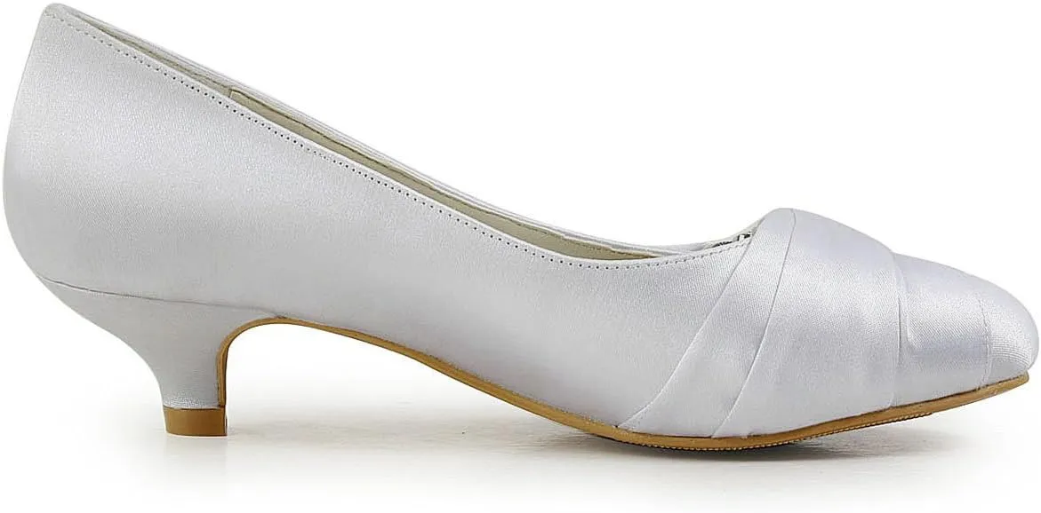 ELEGANTPARK Closed Toe Shoes for Women Low Heel Comfortable Wedding Shoes for Bride Satin Rhinestones Bridal Evening Prom Dress Pumps