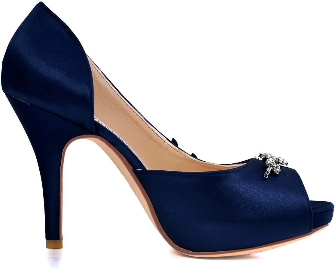 ELEGANTPARK Wedding Shoes for Bride High Heel Platform Bridal Shoes Rhinestones Wedding Heels for Women Pumps Satin Evening Party Prom Dress Pumps