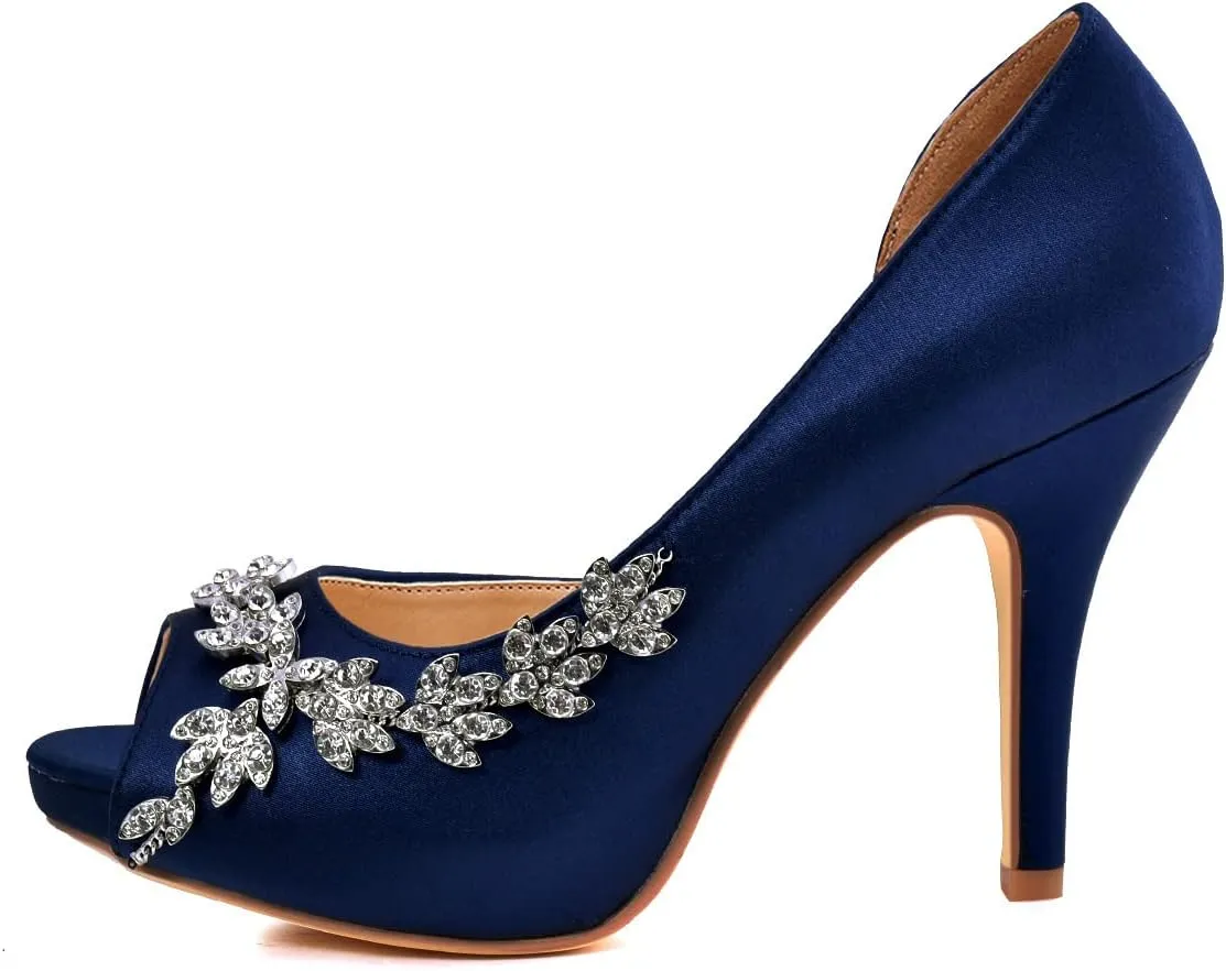 ELEGANTPARK Wedding Shoes for Bride High Heel Platform Bridal Shoes Rhinestones Wedding Heels for Women Pumps Satin Evening Party Prom Dress Pumps