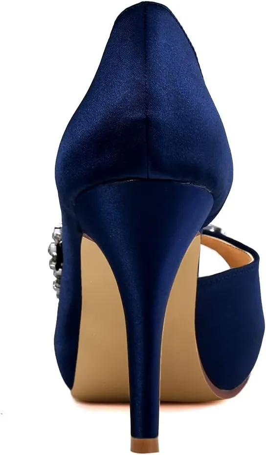 ELEGANTPARK Wedding Shoes for Bride High Heel Platform Bridal Shoes Rhinestones Wedding Heels for Women Pumps Satin Evening Party Prom Dress Pumps