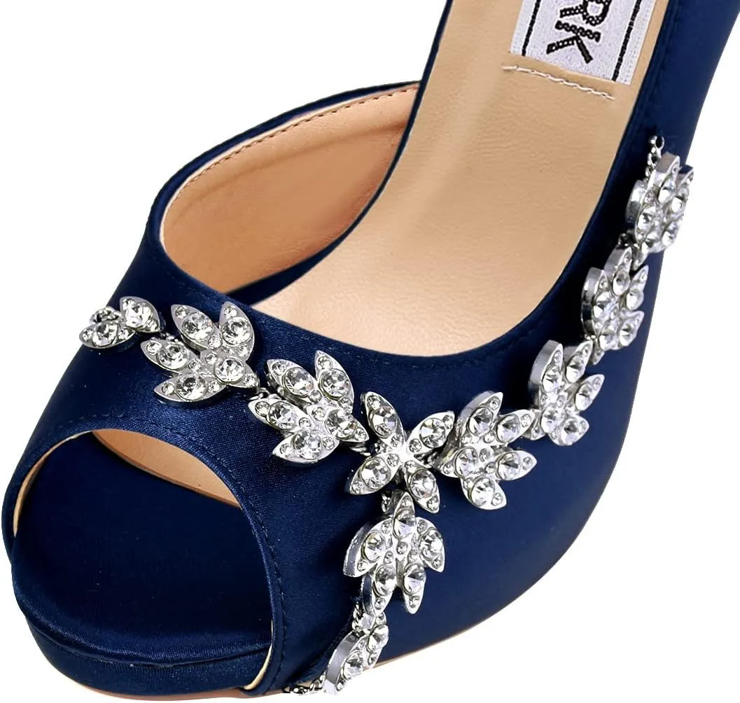 ELEGANTPARK Wedding Shoes for Bride High Heel Platform Bridal Shoes Rhinestones Wedding Heels for Women Pumps Satin Evening Party Prom Dress Pumps