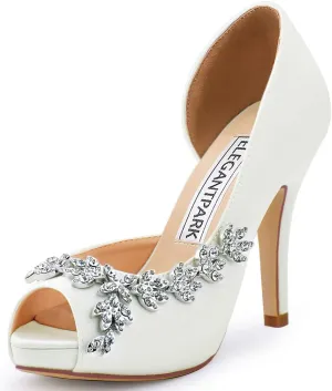 ELEGANTPARK Wedding Shoes for Bride High Heel Platform Bridal Shoes Rhinestones Wedding Heels for Women Pumps Satin Evening Party Prom Dress Pumps