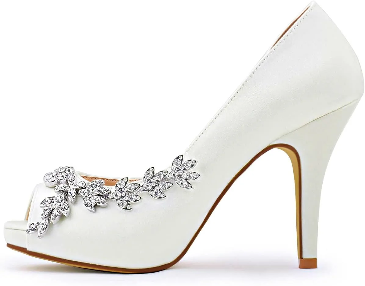ELEGANTPARK Wedding Shoes for Bride High Heel Platform Bridal Shoes Rhinestones Wedding Heels for Women Pumps Satin Evening Party Prom Dress Pumps
