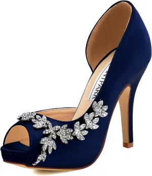 ELEGANTPARK Wedding Shoes for Bride High Heel Platform Bridal Shoes Rhinestones Wedding Heels for Women Pumps Satin Evening Party Prom Dress Pumps