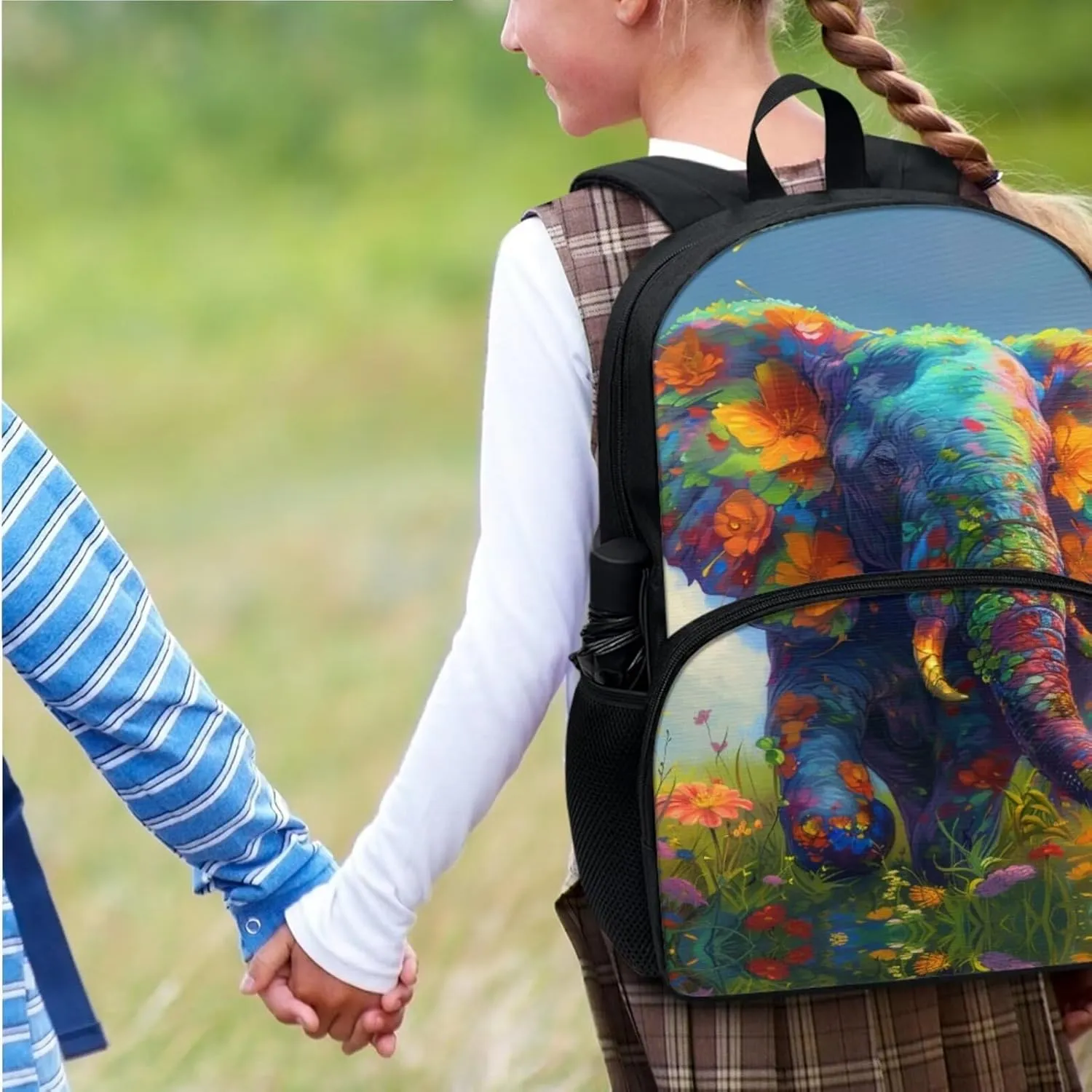 Elephant Boys Bookbag with Lunch Box 3rd to 6th Grade Boy School Backpack for Boys 8-12 Simple Soft Lunch Bag Kids Boy for Middle School Secondary Schools