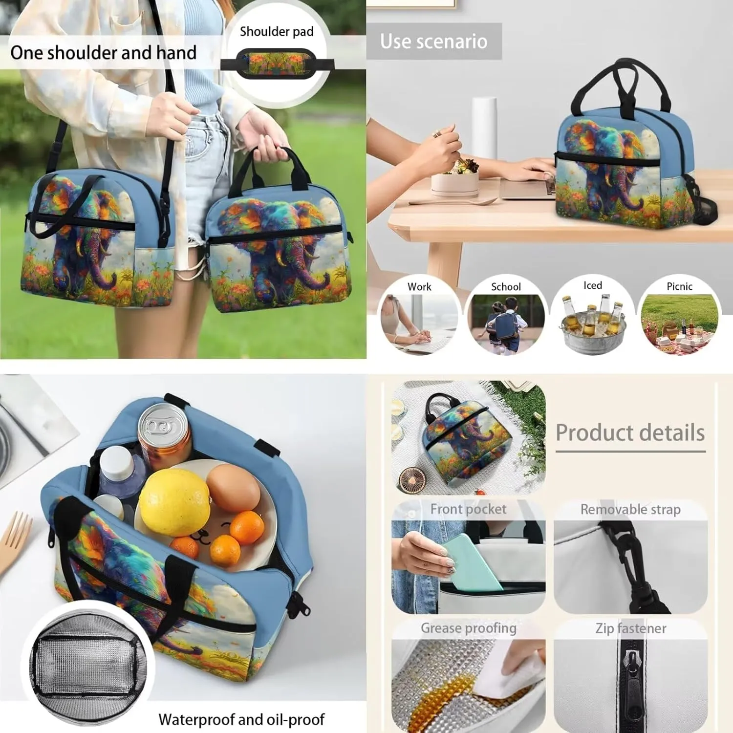 Elephant Boys Bookbag with Lunch Box 3rd to 6th Grade Boy School Backpack for Boys 8-12 Simple Soft Lunch Bag Kids Boy for Middle School Secondary Schools