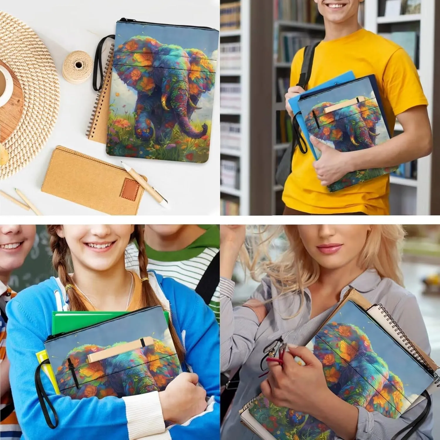 Elephant Boys Bookbag with Lunch Box 3rd to 6th Grade Boy School Backpack for Boys 8-12 Simple Soft Lunch Bag Kids Boy for Middle School Secondary Schools