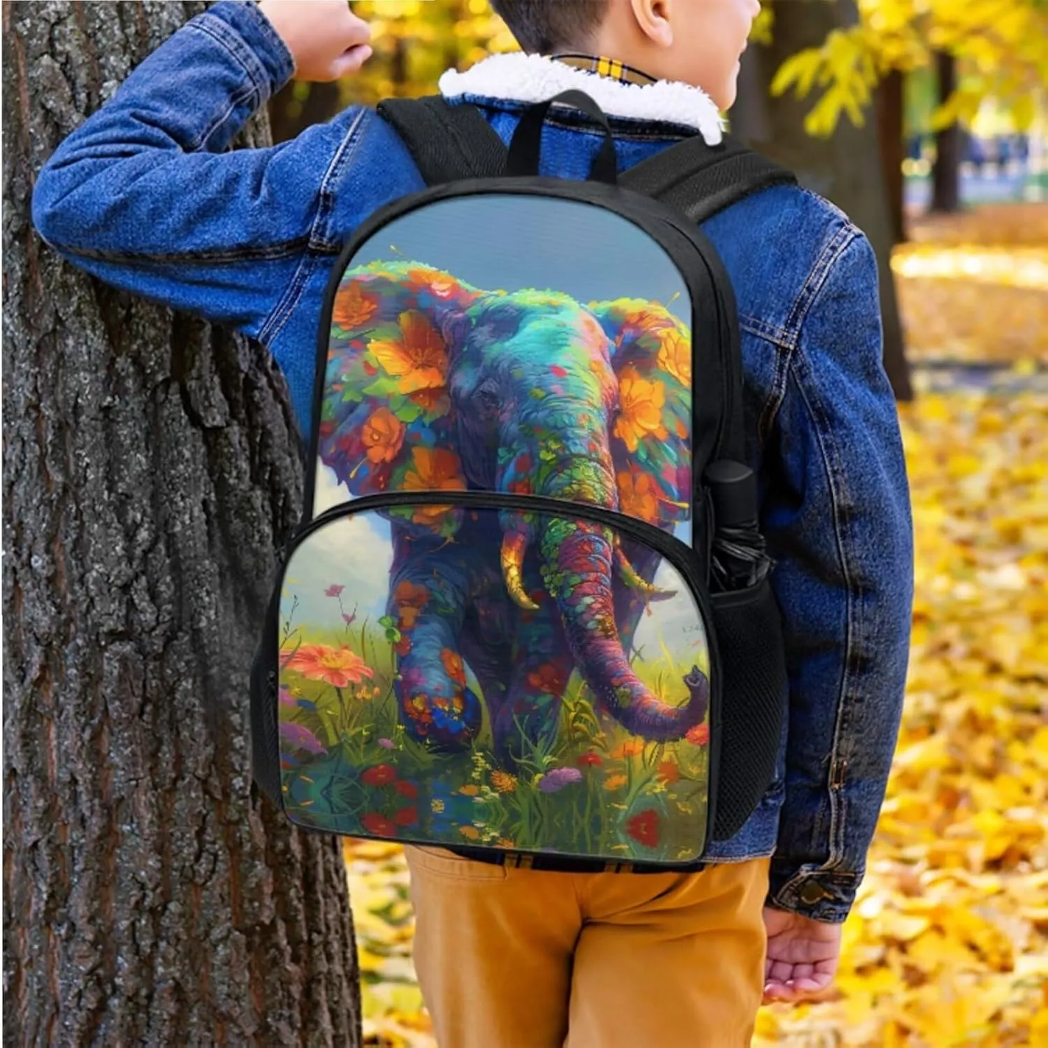 Elephant Boys Bookbag with Lunch Box 3rd to 6th Grade Boy School Backpack for Boys 8-12 Simple Soft Lunch Bag Kids Boy for Middle School Secondary Schools