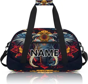Elephant Custom Small Gym Bag 18 inch for Women Men Personalized Mandala Floral Elephant Carry On Overnight Weekender Bag for Travel Work Dance Sport