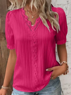 Elis™ V Neck Plain Lace Elegant Shirt