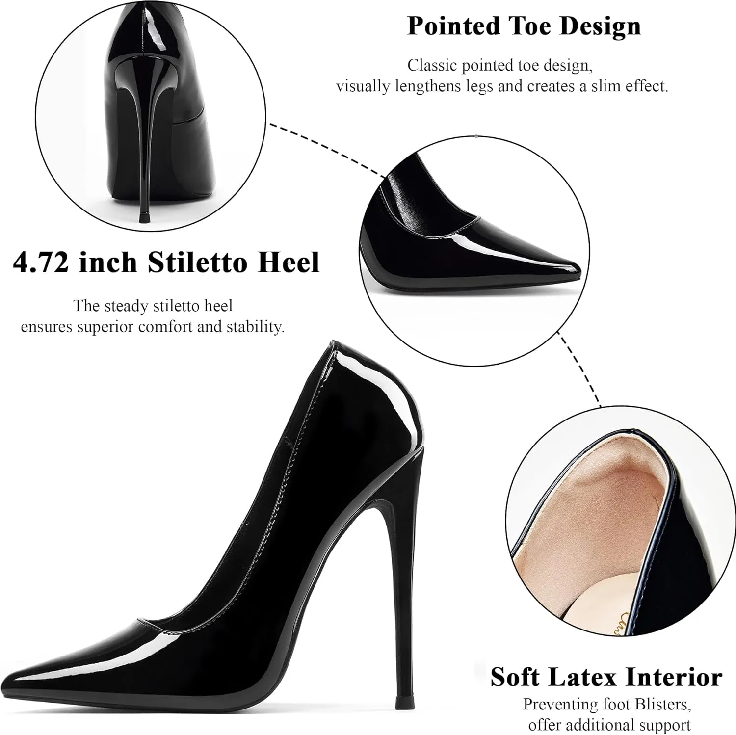 Elisabet Tang Women Pumps 12cm/4.7 Inch Stiletto Heels Pumps Pointed Toe Patent Leather Slip On High Heel Evening Party Dress Shoes