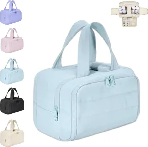 Elouva Toiletry Bag, Elouva Large Capacity Wide-Open Travel Cosmetic Bag, 4-in-1 Multi-functional Lightweight Makeup Bags (Sky Blue)