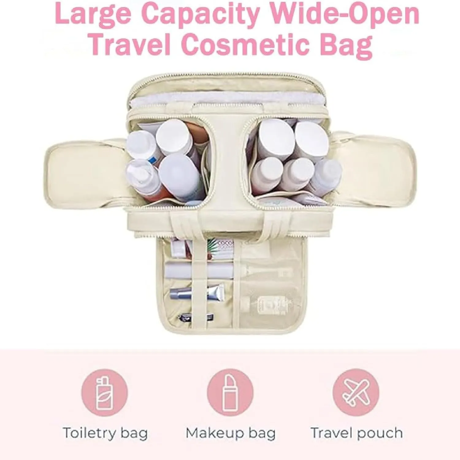 Elouva Toiletry Bag, Elouva Large Capacity Wide-Open Travel Cosmetic Bag, 4-in-1 Multi-functional Lightweight Makeup Bags (Sky Blue)