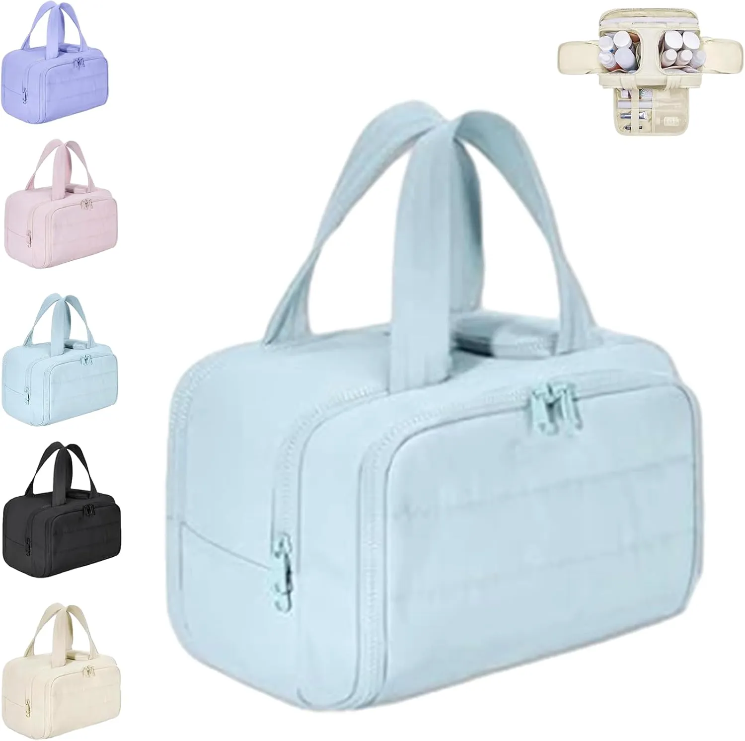 Elouva Toiletry Bag, Elouva Large Capacity Wide-Open Travel Cosmetic Bag, 4-in-1 Multi-functional Lightweight Makeup Bags (Sky Blue)