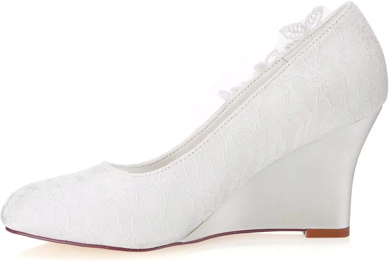 Emily Bridal Women's Silk Like Satin Wedge Heel Wedges with Crystal