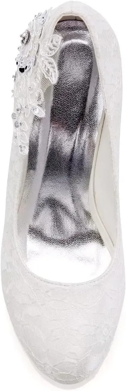 Emily Bridal Women's Silk Like Satin Wedge Heel Wedges with Crystal