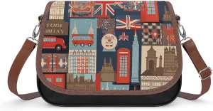 England Symbols Leather Shoulder Bag for Women Classic Crossbody Purse Leather Tote Bag Handbag Purse Small Shoulder Bags for Shopping