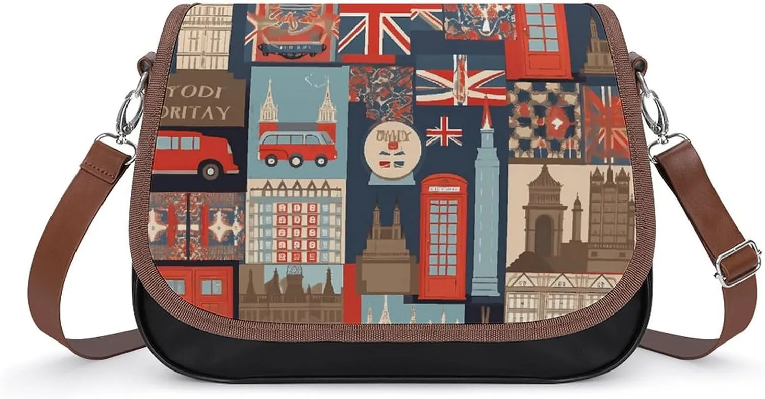 England Symbols Leather Shoulder Bag for Women Classic Crossbody Purse Leather Tote Bag Handbag Purse Small Shoulder Bags for Shopping