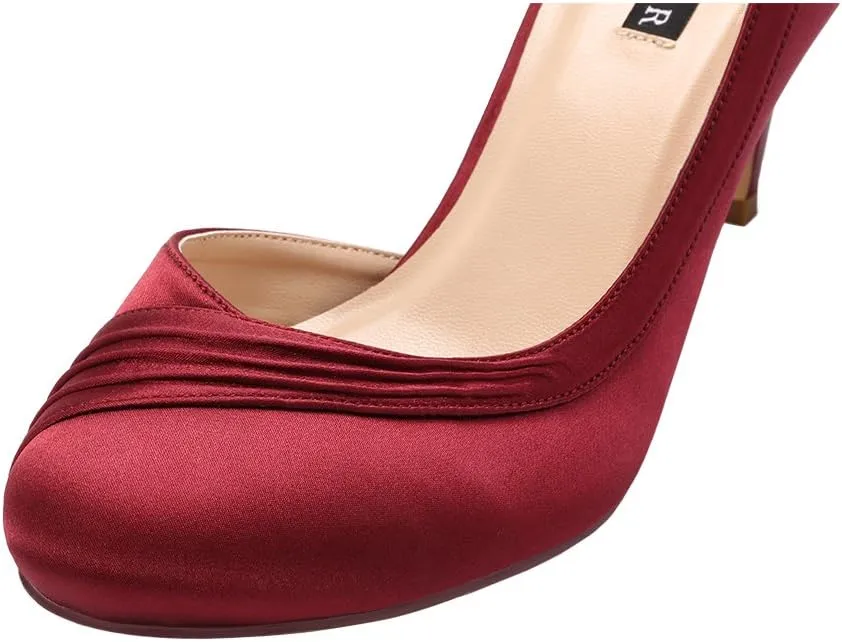 ERIJUNOR Kitten Heels for Women Comfortable Low Heel Closed Toe Satin Evening Dress Wedding Shoes with Ankle Strap