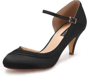 ERIJUNOR Kitten Heels for Women Comfortable Low Heel Closed Toe Satin Evening Dress Wedding Shoes with Ankle Strap