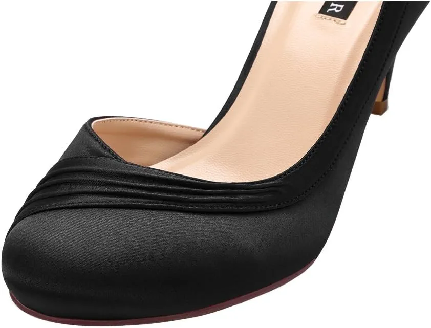 ERIJUNOR Kitten Heels for Women Comfortable Low Heel Closed Toe Satin Evening Dress Wedding Shoes with Ankle Strap