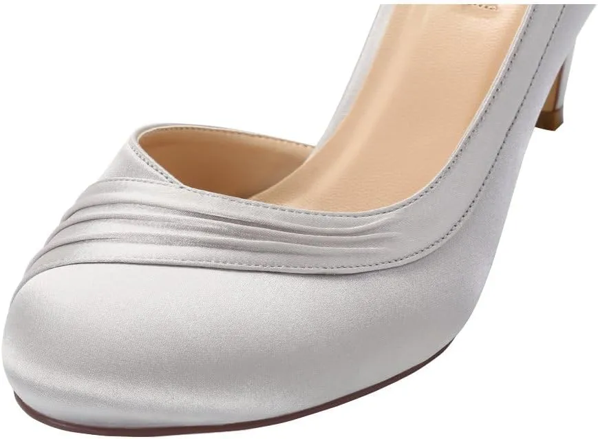 ERIJUNOR Kitten Heels for Women Comfortable Low Heel Closed Toe Satin Evening Dress Wedding Shoes with Ankle Strap