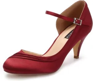 ERIJUNOR Kitten Heels for Women Comfortable Low Heel Closed Toe Satin Evening Dress Wedding Shoes with Ankle Strap