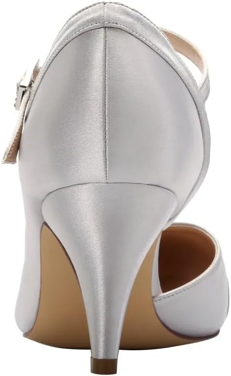 ERIJUNOR Kitten Heels for Women Comfortable Low Heel Closed Toe Satin Evening Dress Wedding Shoes with Ankle Strap