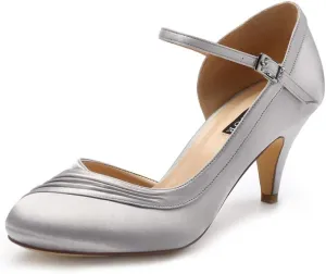 ERIJUNOR Kitten Heels for Women Comfortable Low Heel Closed Toe Satin Evening Dress Wedding Shoes with Ankle Strap