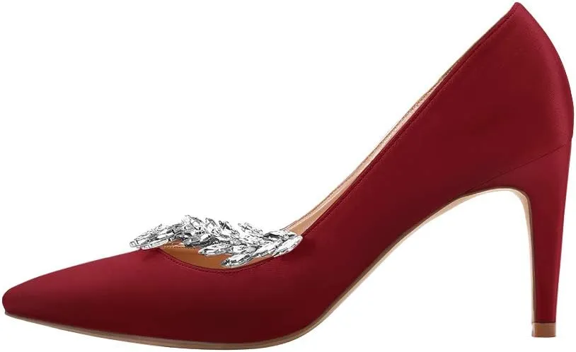 ERIJUNOR Pointed Toe Mid Heels Wedding Party Evening Dress Pumps for Women