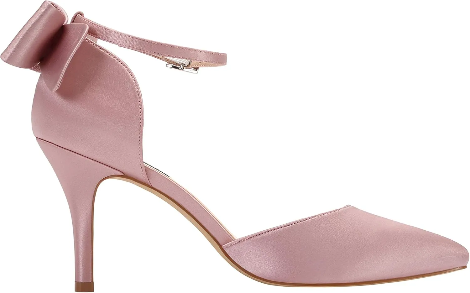 ERIJUNOR Wedding Evening Party Shoes Comfortable Mid Heels Pumps with Bow Knot Ankle Strap Wide Width Satin Shoes