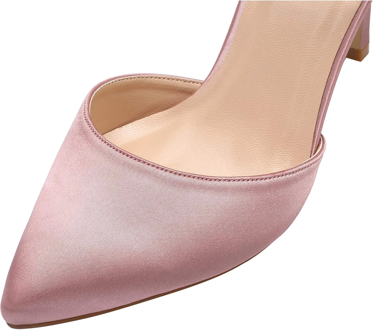 ERIJUNOR Wedding Evening Party Shoes Comfortable Mid Heels Pumps with Bow Knot Ankle Strap Wide Width Satin Shoes