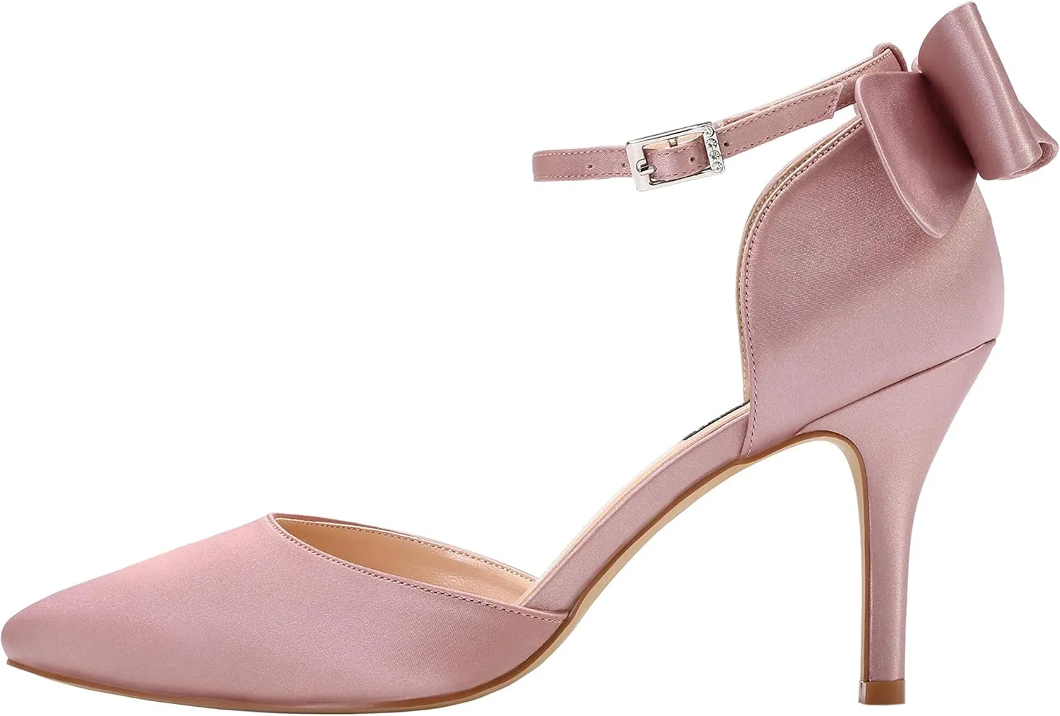 ERIJUNOR Wedding Evening Party Shoes Comfortable Mid Heels Pumps with Bow Knot Ankle Strap Wide Width Satin Shoes