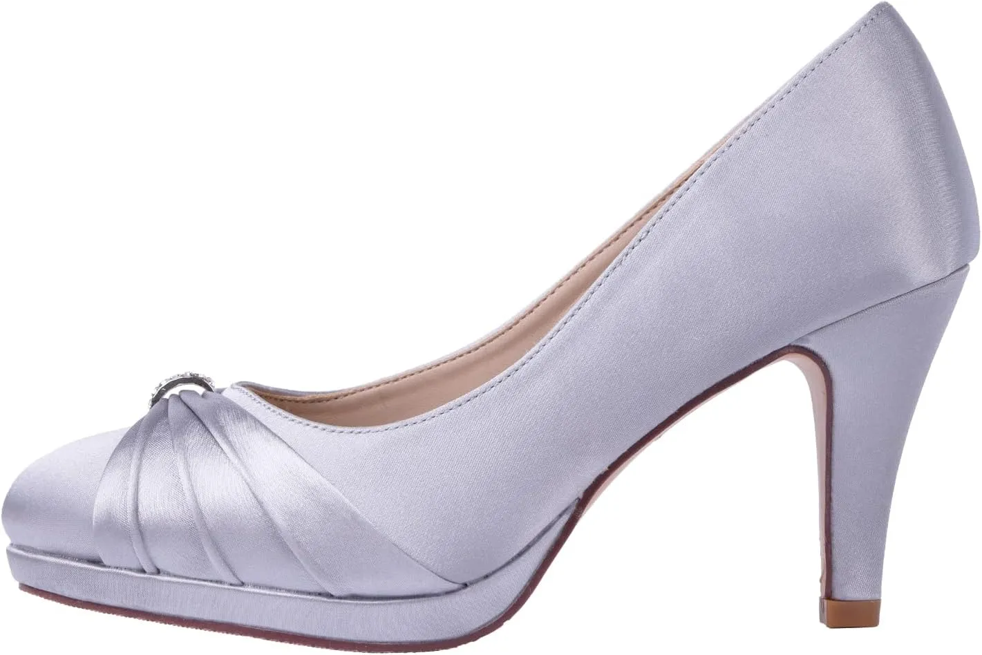 ERIJUNOR Women Comfortable Mid Heel Pumps Closed Toe Rhinestones Brooch Satin Evening Prom Wedding Shoes