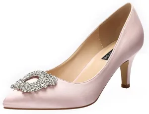 ERIJUNOR Women's Pumps Low Heel Rhinestone Brooch Satin Evening Dress Wedding Shoes