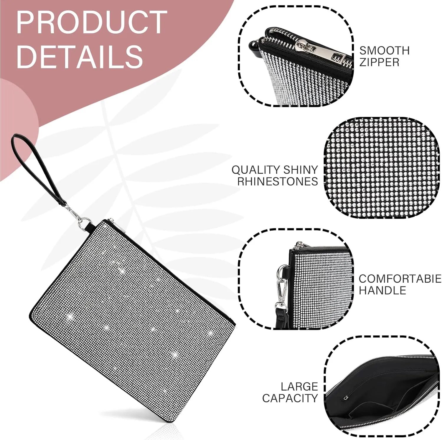 ER.Roulour Evening Bag for Women Rhinestone Crystal Envelope Clutch Purses Large Square Handbags for Party Wedding Prom