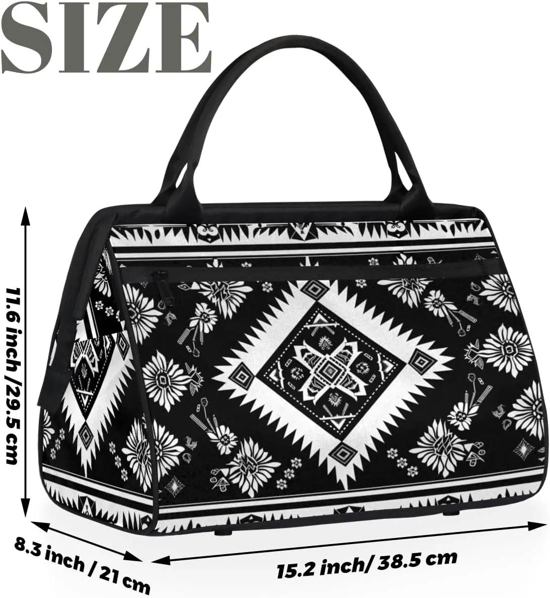 Ethnic Abstract Aztec Western Weekender Overnight Bag for Women Waterproof Carry On Travel Duffle Bags with Pocket Lightweight Sports Gym Tote Bag Large Luggage Workout Personal Item Hospital Bags