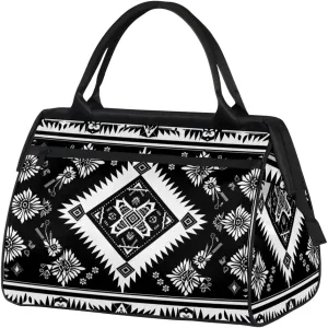 Ethnic Abstract Aztec Western Weekender Overnight Bag for Women Waterproof Carry On Travel Duffle Bags with Pocket Lightweight Sports Gym Tote Bag Large Luggage Workout Personal Item Hospital Bags
