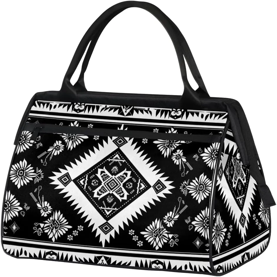 Ethnic Abstract Aztec Western Weekender Overnight Bag for Women Waterproof Carry On Travel Duffle Bags with Pocket Lightweight Sports Gym Tote Bag Large Luggage Workout Personal Item Hospital Bags