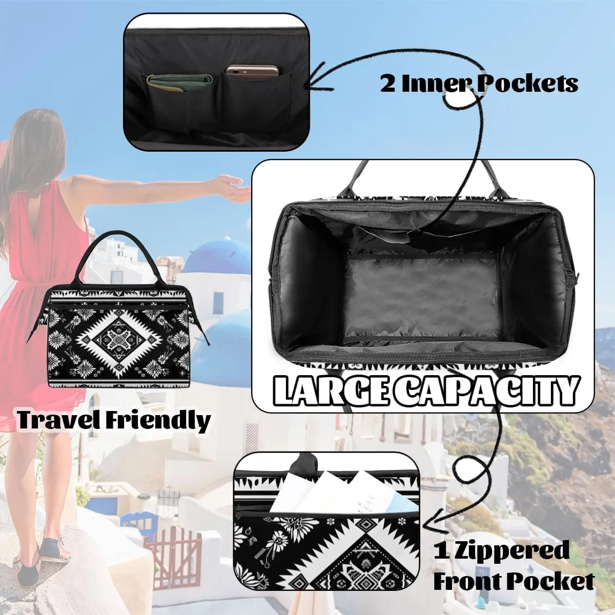 Ethnic Abstract Aztec Western Weekender Overnight Bag for Women Waterproof Carry On Travel Duffle Bags with Pocket Lightweight Sports Gym Tote Bag Large Luggage Workout Personal Item Hospital Bags