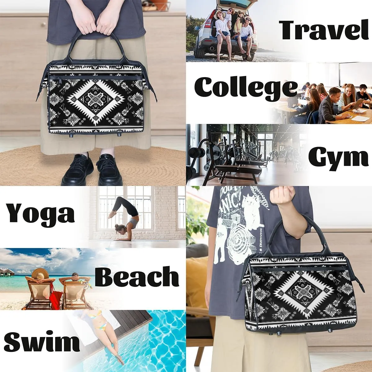 Ethnic Abstract Aztec Western Weekender Overnight Bag for Women Waterproof Carry On Travel Duffle Bags with Pocket Lightweight Sports Gym Tote Bag Large Luggage Workout Personal Item Hospital Bags