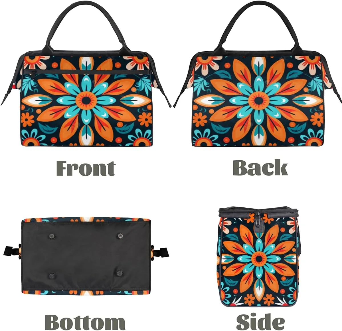 Ethnic Abstract Flower Color Weekender Overnight Bag for Women Waterproof Carry On Travel Duffle Bags with Pocket Lightweight Sports Gym Tote Bag Large Luggage Workout Personal Item Hospital Bags