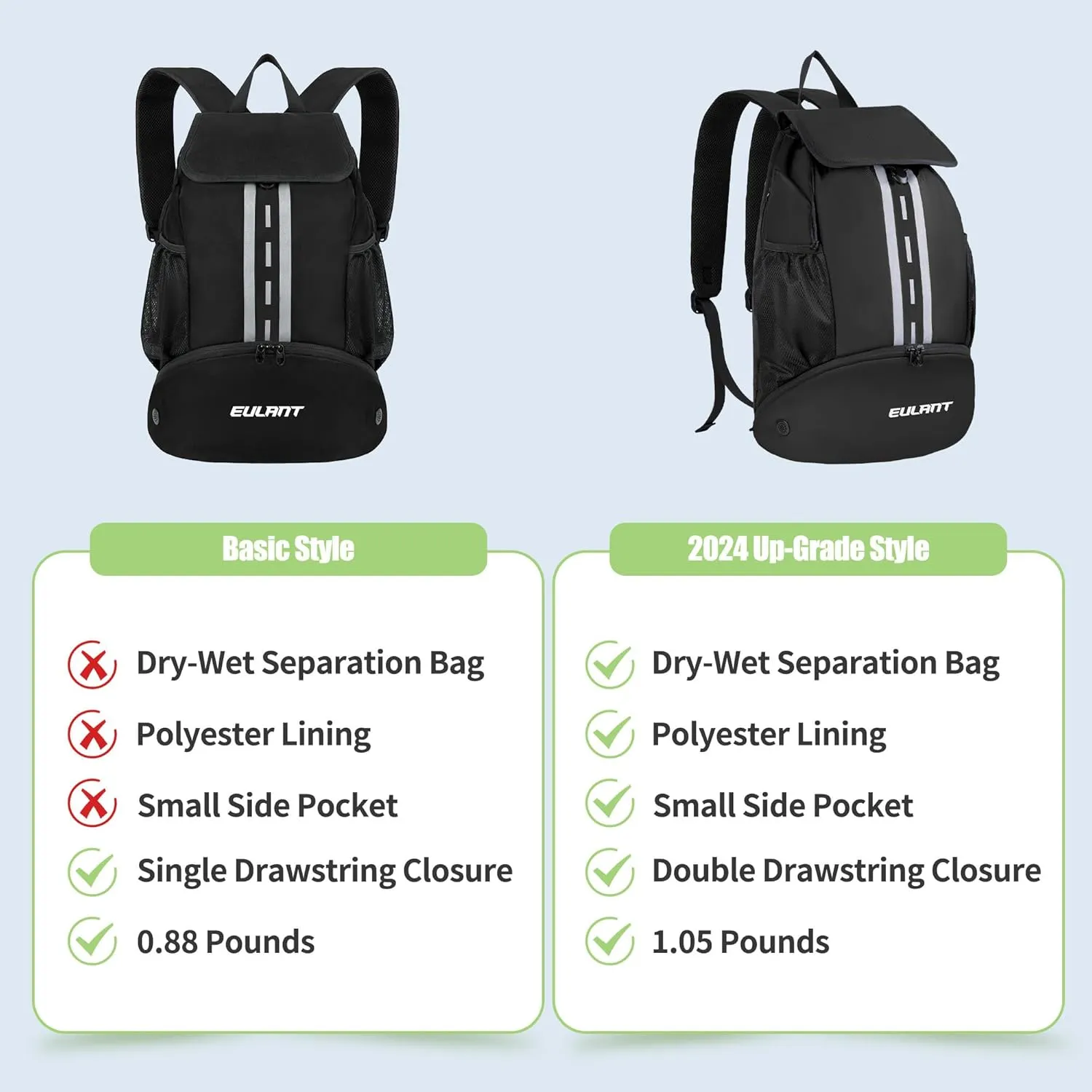 EULANT Soccer Backpack with Shoes Compartment, Waterproof Drawstring Bag for Sport Gym Swim Yoga Travel Football Volleyball