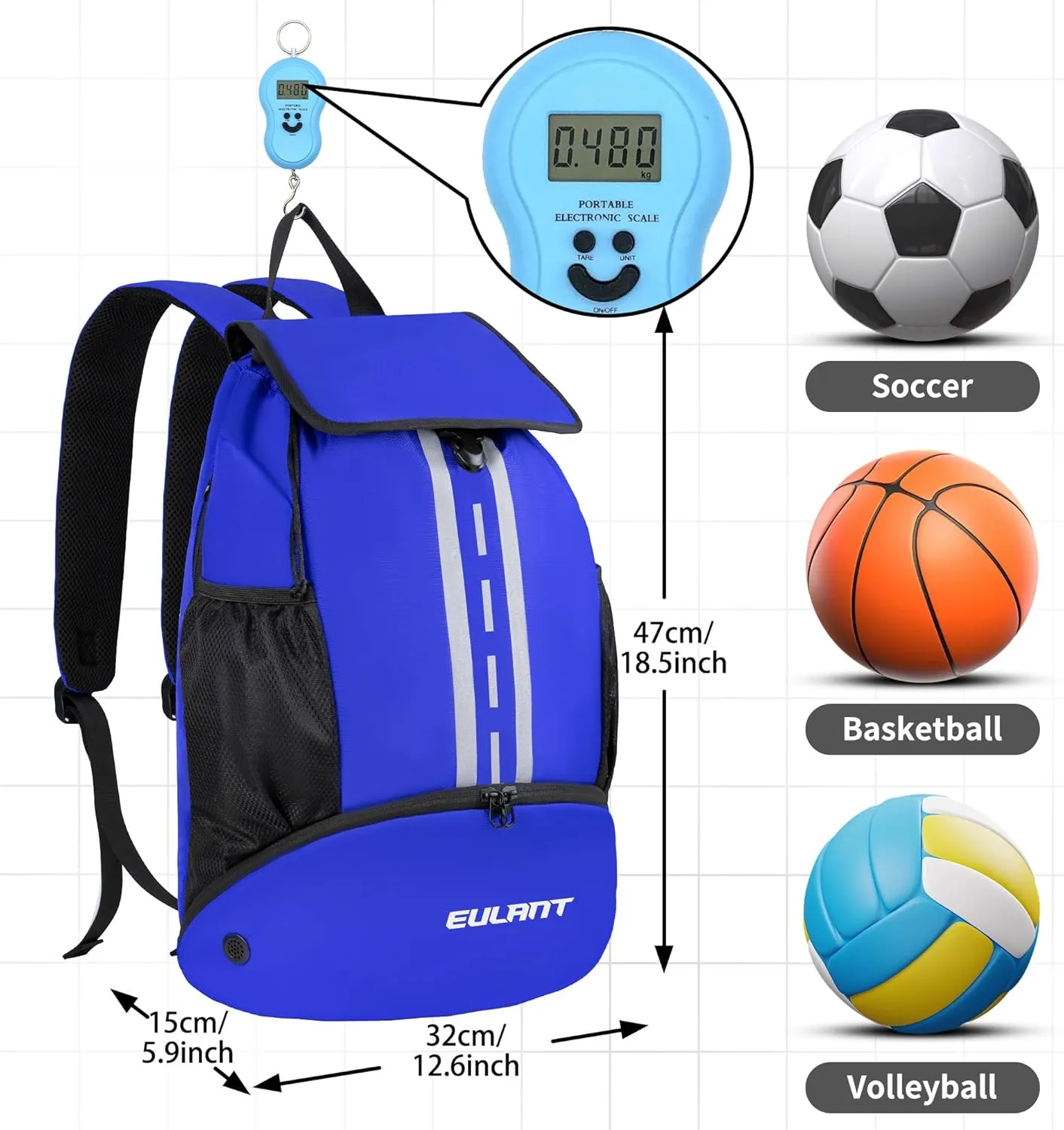 EULANT Soccer Backpack with Shoes Compartment, Waterproof Drawstring Bag for Sport Gym Swim Yoga Travel Football Volleyball