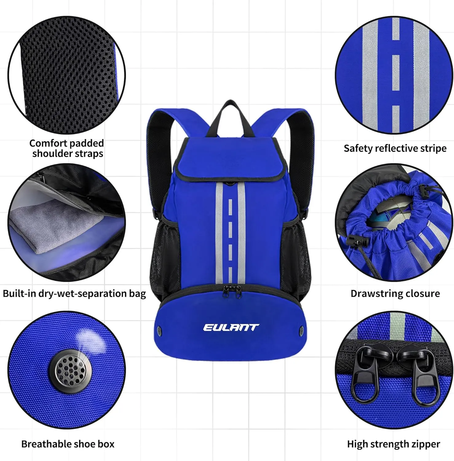 EULANT Soccer Backpack with Shoes Compartment, Waterproof Drawstring Bag for Sport Gym Swim Yoga Travel Football Volleyball